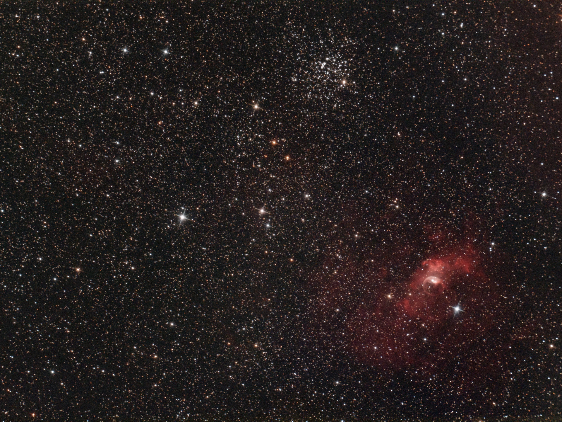 M52, Bubble Nebula and Nova in Cassiopeia