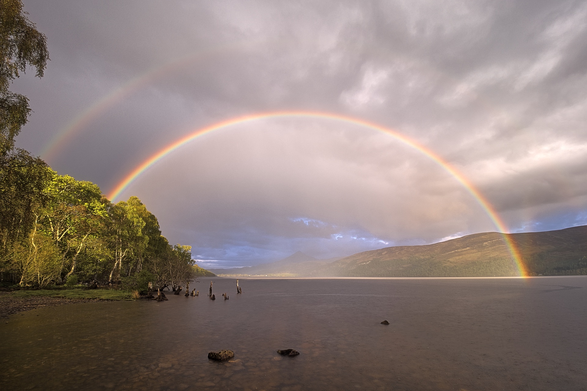 Display image: Rainbow and Reflection-bow, Loch Rannoch